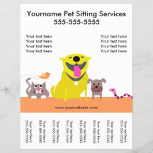 Pet Sitter's Flyer with tags-dog, cat, bird, snake