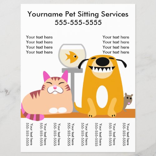 Pet Sitters Flyer with tags_dog cat fish mouse