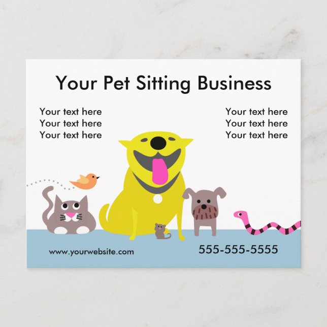 Pet Sitter's Promotional Postcard - blue (Front)