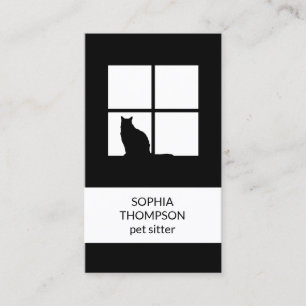 Pet Sitting Black White Cat Modern Plain Vertical Business Card