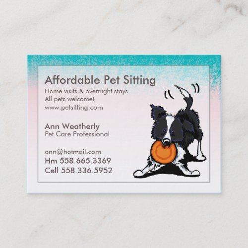Pet Sitting Border Collie Pink Blue Business Card