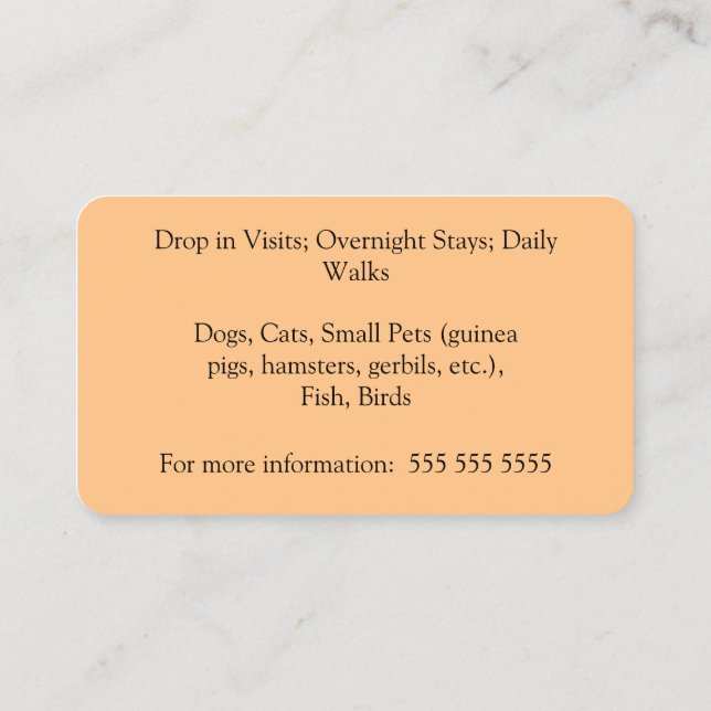 Pet Sitting Business Cards (Back)
