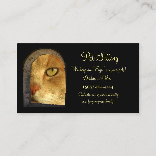 Pet Sitting Business Cards, Cute Cat Card (Front)