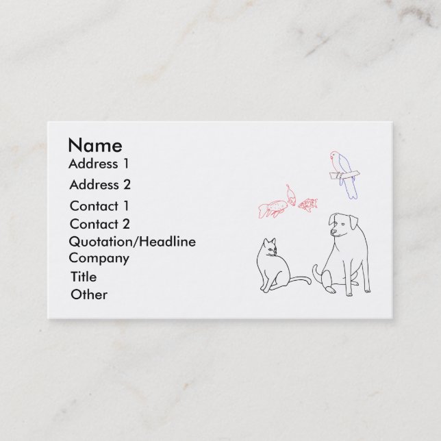 Pet Sitting Business Cards, Dog Cat Bird Fish Business Card (Front)