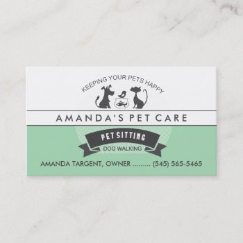 Pet Sitting & Care Green & White Retro Design Business Card by juliea2010 at Zazzle