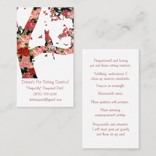 Pet Sitting Cat And Tree Minimalist Card (Front/Back)