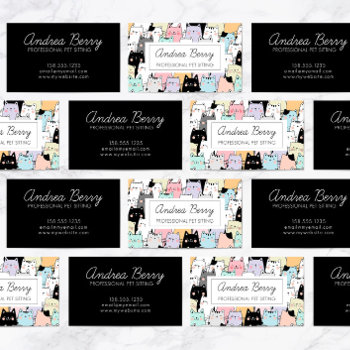 Pet Sitting Colorful Cat Theme Business Card by lilanab2 at Zazzle