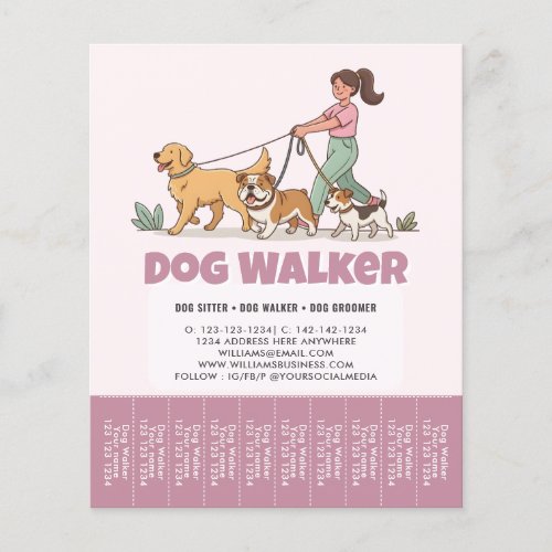 Pet Sitting Custom Promotional Dog Walker Pink Flyer
