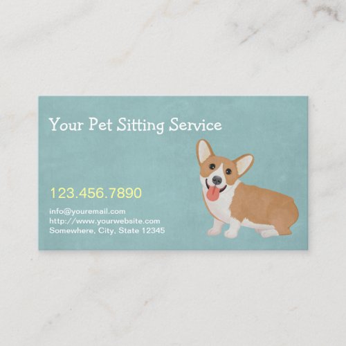 Pet Sitting Cute Corgi Elegant Business Card