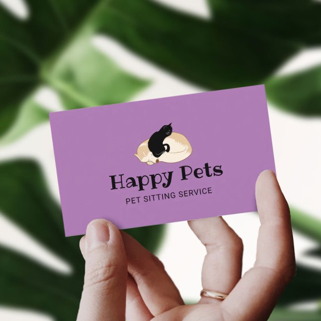 Pet Sitting Cute Dog & Cat Logo Pet Care Purple Business Card (Creator Uploaded)