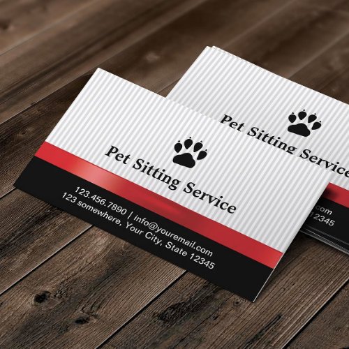 Pet Sitting Cute Paw Print Red Ribbon Business Card