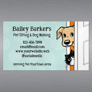 Pet Sitting Cute Peeking Dog and Cat Animal Care Business Card Magnet