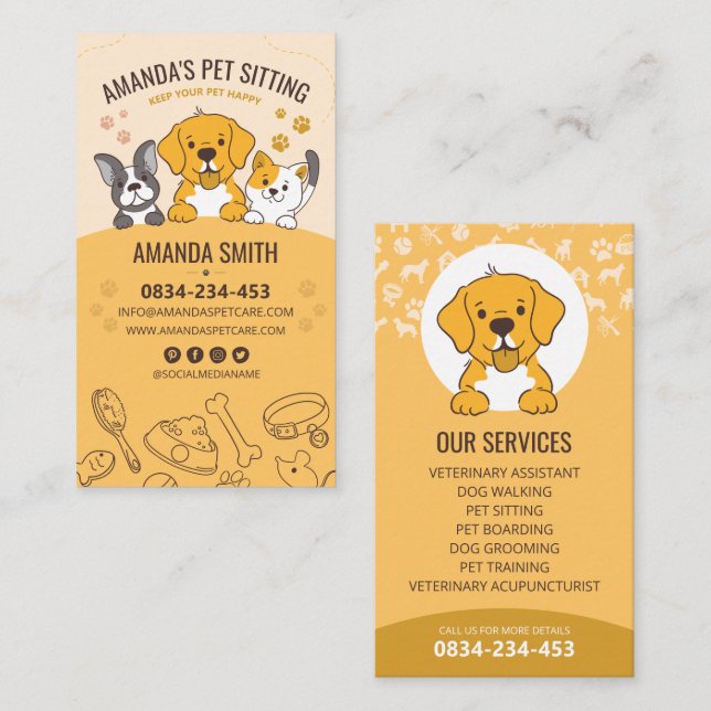 Pet Sitting, Dog boarding, veterinary clinic, Pet Business Card
