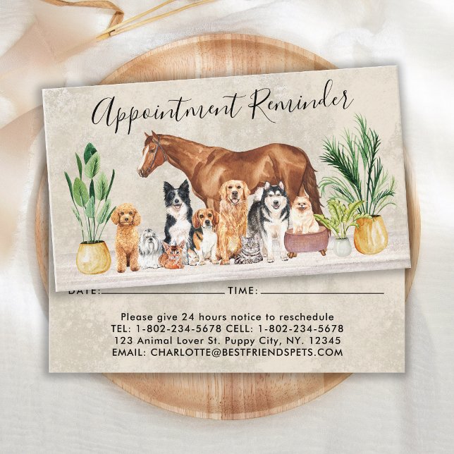 Pet Sitting Dog Cat Horse Boho Watercolor Animals  Appointment Card (Creator Uploaded)