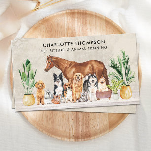 Pet Sitting Dog Cat Horse Boho Watercolor Animals Business Card