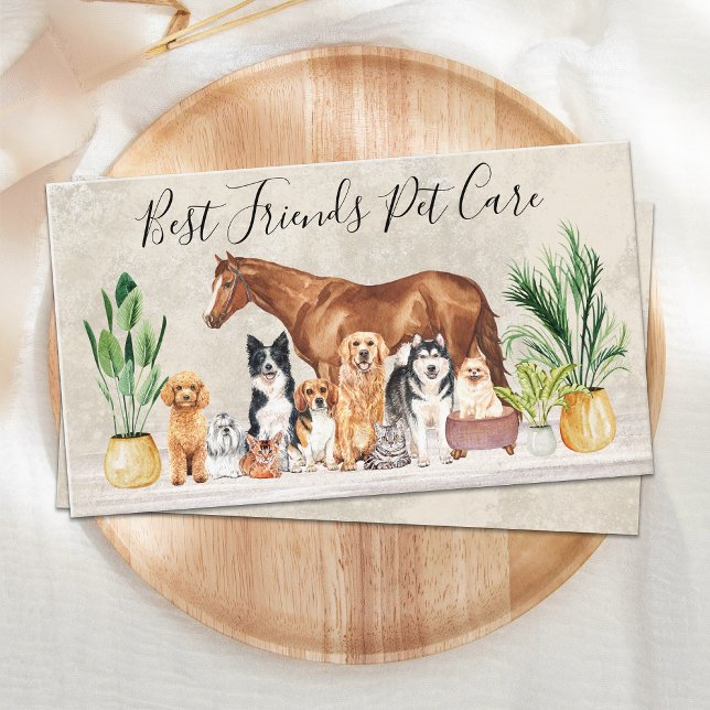 Pet Sitting Dog Cat Horse Elegant Animals  Business Card (Creator Uploaded)