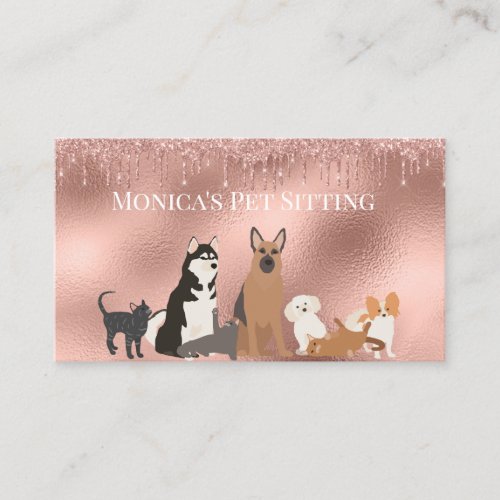 Pet Sitting Dog Cat Pet Sitting Rose gold Foil Business Card