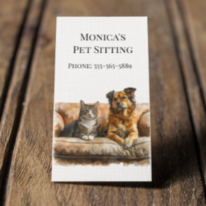 Pet Sitting Dog Cat Training Watercolor Dog Cat Business Card
