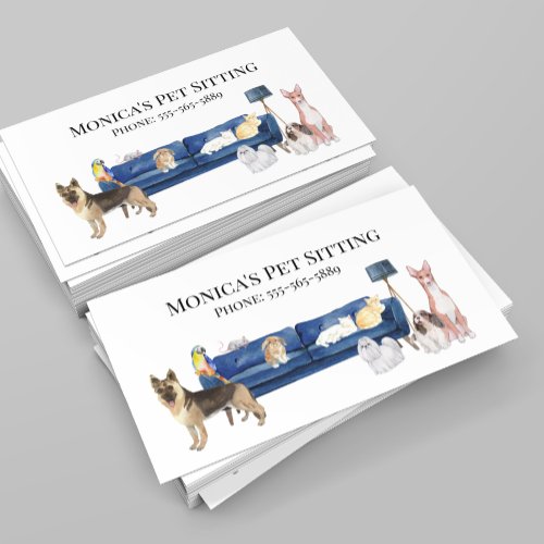 Pet Sitting Dog Cat Training Watercolor Pets Business Card