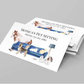 Pet Sitting Dog Cat Training Watercolor Pets Horse Business Card