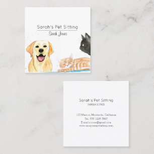 Pet Sitting Dog Cat Training Watercolor Square Business Card