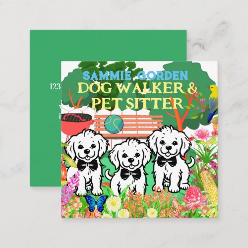 Pet Sitting  Dog Walker Colorful Floral Park Chic Square Business Card