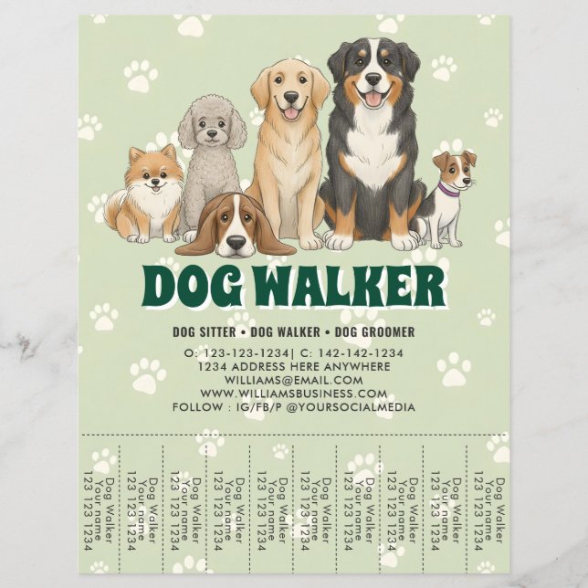 Pet Sitting Dog Walker Custom Promotional Green Flyer (Front)