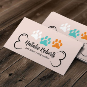 Pet Sitting Dog Walker Cute Color Paws Blush Pink Business Card