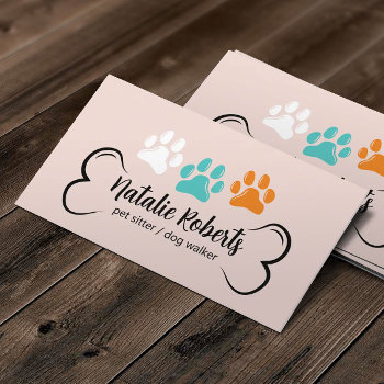 Pet Sitting Dog Walker Cute Color Paws Blush Pink Business Card by cardfactory at Zazzle