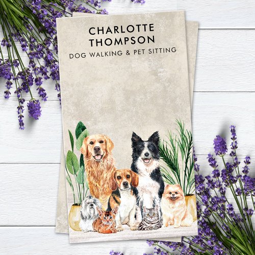 Pet Sitting Dog Walker Dog Groomer Boho Watercolor Business Card