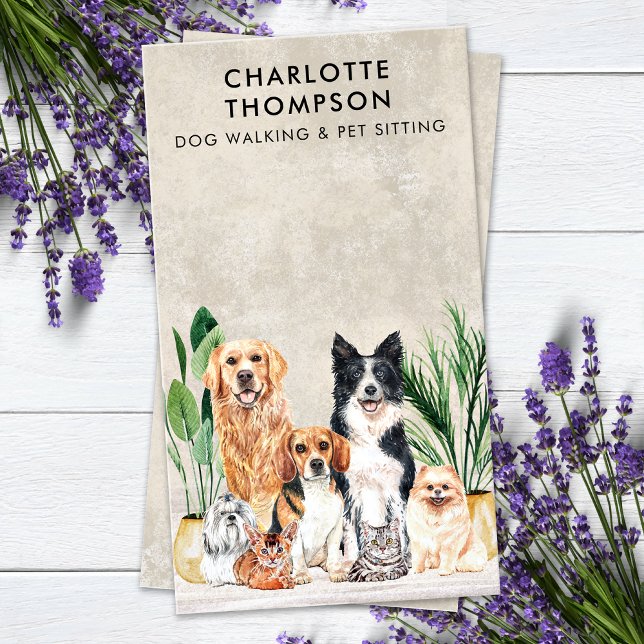 Pet Sitting Dog Walker Dog Groomer Boho Watercolor Business Card (Creator Uploaded)