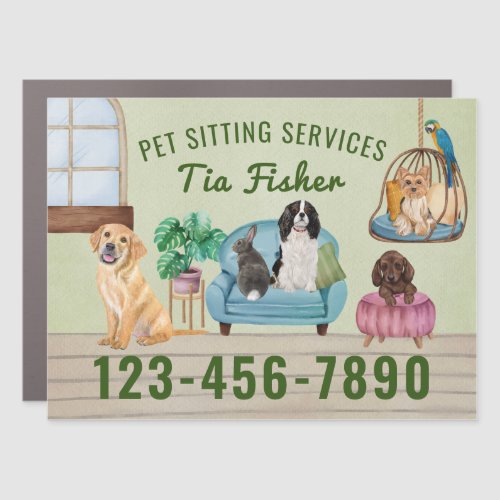 Pet Sitting Dog Walking Grooming Business Card Car Magnet