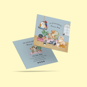 Pet Sitting, Dog Walking, Grooming Veterinarian Square Business Card