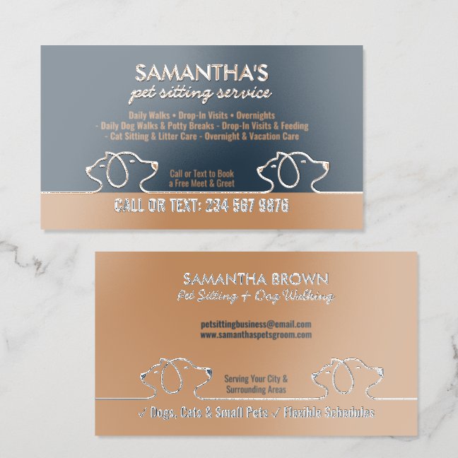 Pet Sitting Dog Walking Navy Gold Foil Raised Spot UV Business Card