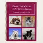 Pet Sitting Dog Walking Service Personalized Photo Planner<br><div class="desc">Pet sitter or dog walker planner. Small business animal related planner. Add text and photos to the front and use to schedule clients, pet sitting hours and days, dog walking hours, etc. Maroon red with two lines of white text at the top and four photo templates for pictures of pets....</div>