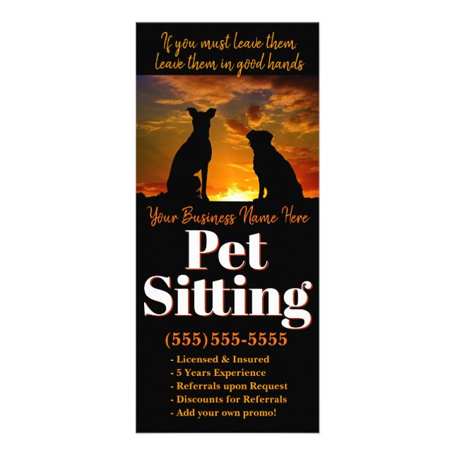 Pet Sitting. Doggy Day Care Custom Advertising Rack Card (Front)