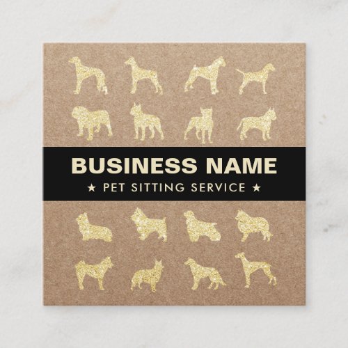 Pet Sitting Gold Dogs Silhouettes Rustic Kraft Square Business Card