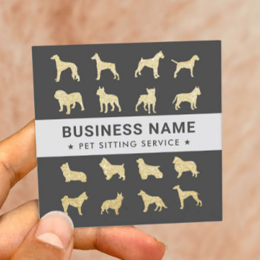 Pet Sitting Modern Gold Dog Silhouette Dark Gary Square Business Card