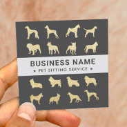 Pet Sitting Modern Gold Dog Silhouette Dark Gary Square Business Card at Zazzle