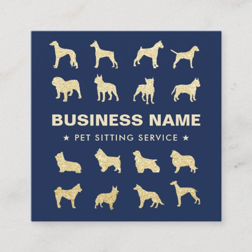 Pet Sitting Modern Gold Dogs Silhouettes Navy Blue Square Business Card