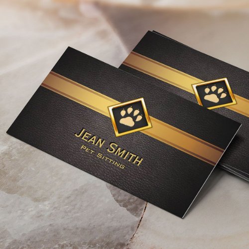 Pet Sitting Monogram Gold Pet Paw Pet Care Business Card