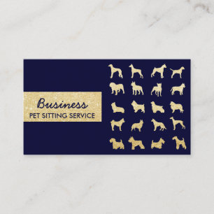 Pet Sitting Pet Care Navy & Gold Dogs Silhouettes Business Card