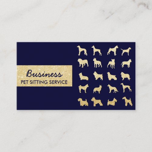 Pet Sitting Pet Care Navy  Gold Dogs Silhouettes  Business Card