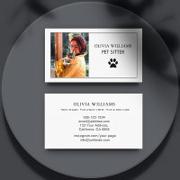 Pet Sitting Photo Minimalist Paw Print  Business Card