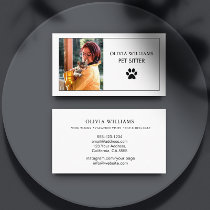 Pet Sitting Photo Minimalist Paw Print  Business Card