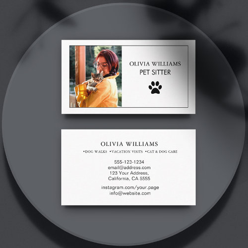 Pet Sitting Photo Minimalist Paw Print Business Card