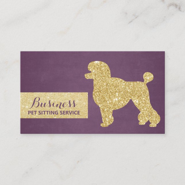 Pet Sitting Purple & Gold Poodle Silhouettes Business Card (Front)
