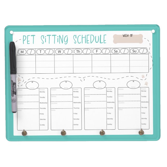 Pet Sitting Schedule Dry Erase Board (Front)