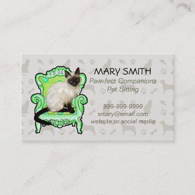 Pet Sitting Service Business Card with Siamese Cat (Front)