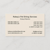 Pet Sitting Services Business Card (Back)